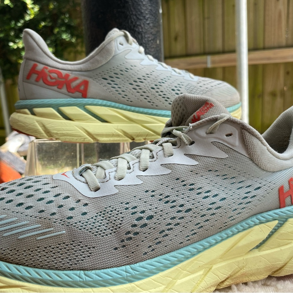 Hoka Gray and Coral Athletic Shoes